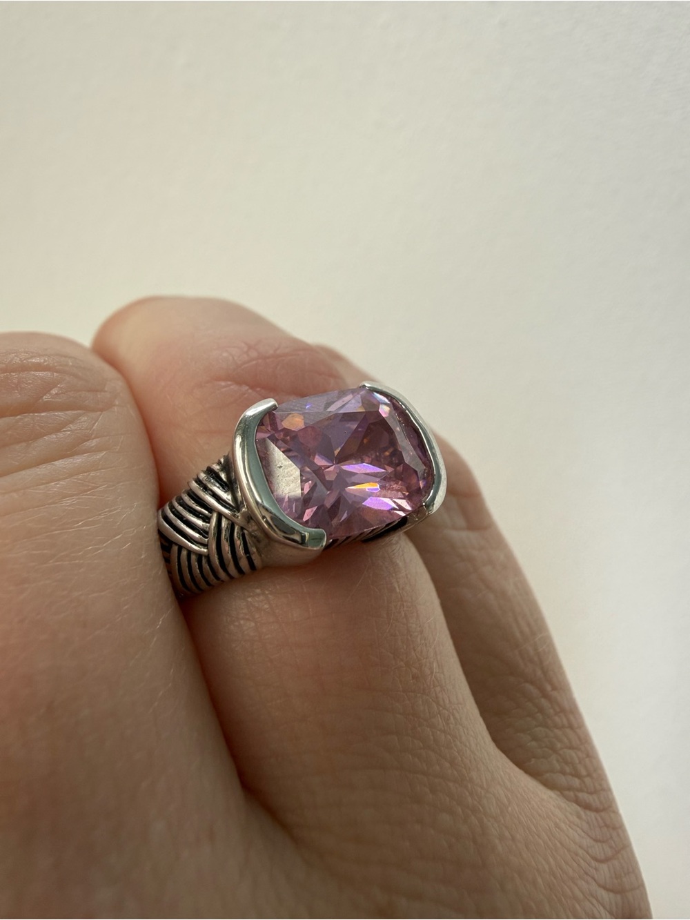 925 Pink Cushion-Cut Ring - Picture 9 of 12